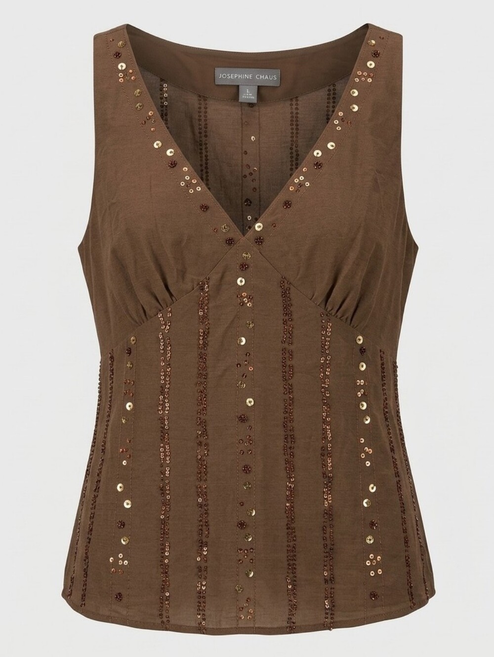 NWT Josephine Chaus V-neck Silk Cotton Brown Beaded Fairy Y2K Tank Top Size 12